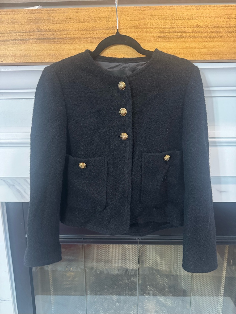 Women’s Massimo Dutti Black Bouclé Gold-Button Jacket